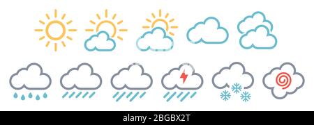 Minimale einfache Wetterberichte Symbole gesetzt Stock Vektor