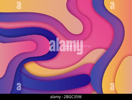 Abstraktes 3D-Fluid Gradient dynamische Form mit Schatten lebendige Farbe Liquid Wave Element minimalem Design Hintergrund. Futuristisches, farbenfrohes Grafikbanner Stock Vektor