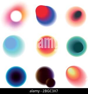 Lebendige bunte Kreise mit verschwommenen strahlenden Gradienten Vektorsammlung. Farbe lebendige helle Spektrum, Verlauf bunte Illustration Stock Vektor