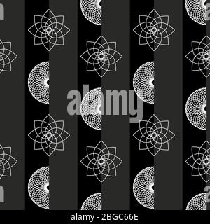 Interwweaving Halbkreise, vertikale Streifen und geometrische Blumen abstrakt nahtlose Wiederholung Muster. Stock Vektor