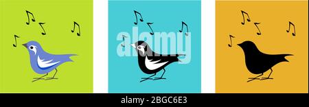 Elegantes kleines Vogellogo. Bearbeitbarer Vektor in Farbe, Schwarzweiß und Silhouette. Stock Vektor
