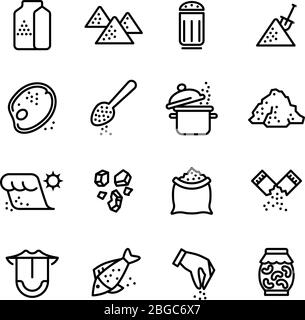 Symbole für die Vektorlinie „Salz“. Illustration des Salz Symbol für Fleisch und Fisch kochen Stock Vektor