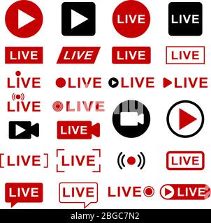 Symbole für Live-Streaming. Broadcasting Video News, tv-Stream Bildschirm Banner. vector eps10 Stock Vektor
