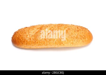 Mini Baguette Baguette mit Sesam isoliert auf weißem Stockfoto