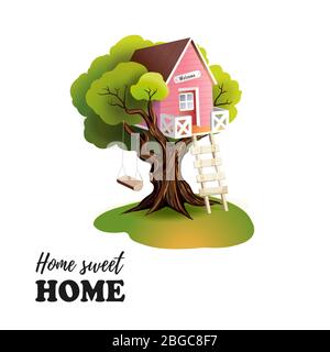 Startseite süße Heimat, Pink Tree House Stock Vektor