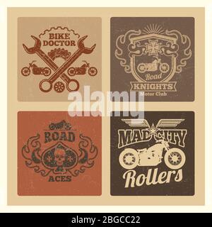 Vintage Grunge Motorrad-Label. Motorrad Vektor Embleme Design Illustration Stock Vektor