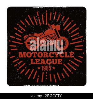 Vintage Grunge Motorrad Liga Emblem Design isoliert auf weiß. Vektorgrafik Stock Vektor
