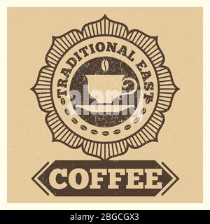 Grunge Vector Café oder Café Label Design. Café-Shop Kaffee, Grunge Tasse trinken Espresso Illustration Stock Vektor