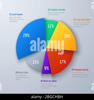 Business 3d PIE-Infobart für Präsentation und Büroarbeit. Infografisches Vektorelement. Info und Infografik in runder Farbgrafik Stock Vektor