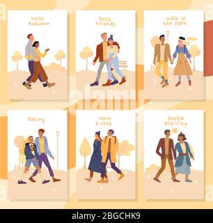 Menschen Aktivität im Herbst Park Motivation Karte Set Stock Vektor