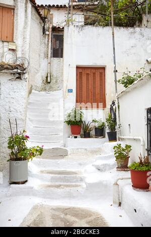 Anafiotika, eine Insel unter der Akropolis Stockfoto