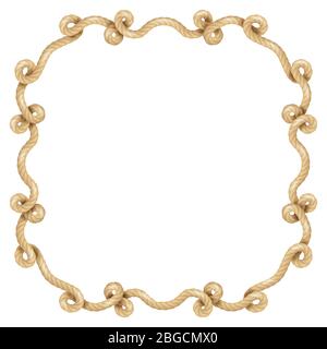 Realistische Marine- oder nautische Faserseile. Segel Dekoration Bordüre, Rahmen. Verdrehtes isoliertes Objekt. EPS 10 Stock Vektor