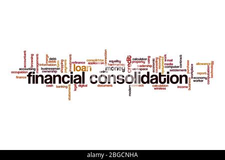 Cloud-Konzept für die Finanzkonsolidierung auf weißem Hintergrund Stockfoto