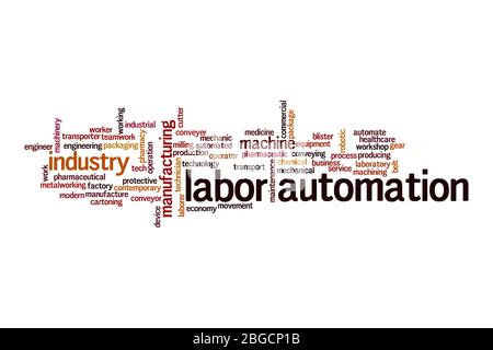 Arbeitsautomatisierung Wort Cloud Konzept auf weißem Hintergrund Stockfoto