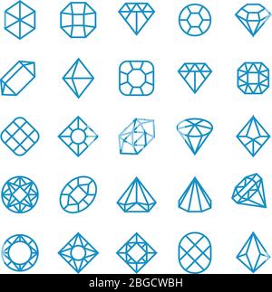 Symbole für Diamantvektorlinien. Frau brillanten Schmuck Piktogramme. Wealth-Vektorsymbole. Illustration von Brillant und Schmuck Edelstein Stock Vektor