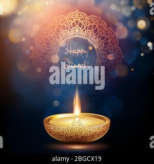 Happy Diwali Illustration des brennenden Diya. Hintergrund des Urlaubs. EPS 10 Stock Vektor