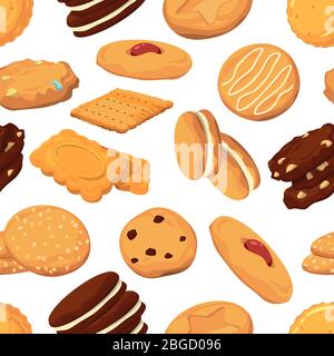 Verschiedene Cookies im Cartoon-Stil. Vektor-Nahtloses Muster Stock Vektor