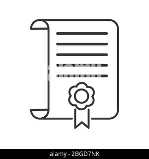 Vektor-Symbol eines Diploms, Diploms oder Zertifikats. Ein einfaches, unbeschrifttes, umrisstes, isoliertes, auf weißem Hintergrund Stock Vektor