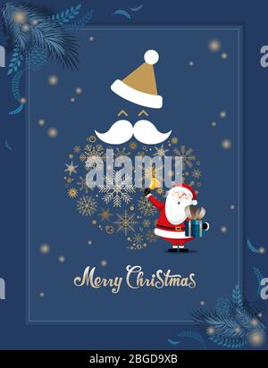 Weihnachtsgrußkarte oder Poster Design Vorlage. Blauer Hintergrund Stock Vektor