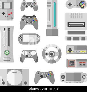 Computerkonsole mit Game-Controllern für Videospiele. Vektor-Illustrationen im Cartoon-Stil Stock Vektor
