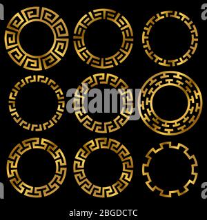 Goldenes antikes griechisches rundes Rahmenornament Set. antikes griechisches Gold, klassisch antikes rund. Vektorgrafik Stock Vektor