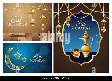 ramadan kareem Feier Karten Set Szenen Stock Vektor