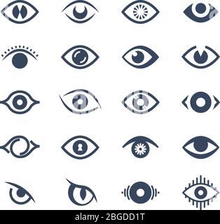 Symbole für menschliches Auge, Überwachung und Ansicht. Suchen Augen Vektor Silhouette Symbole. Illustration von Augenlogo, Vision und Uhr, Umfrage und Scoping Stock Vektor