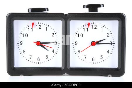 Schachuhr, isoliert auf weiß Stockfoto