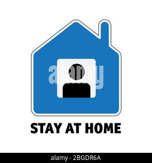 Einfaches Zeichen Symbol zu Hause bleiben Männer im Fenster isolieren auf Weiß Stock Vektor
