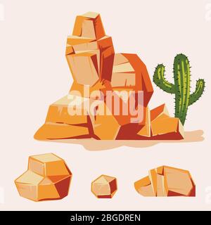 Set von Wüstenfelsen. Cartoon isometrische 3d flache Stil. Set von verschiedenen Felsbrocken Stock Vektor