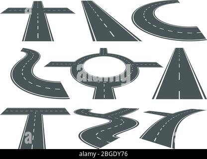 Vektor-Satz von Weg verschiedene Straßen. Speed geschwungenes Symbol für Logo-Design. Straßenbilder Stock Vektor