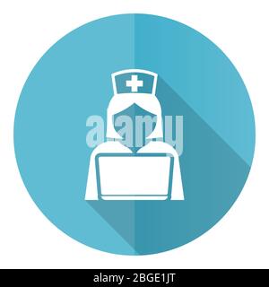 Doktor online blau rund flaches Design Vektor Symbol isoliert auf weißem Hintergrund, Notfall, Krankenhaus Illustration in eps 10 Stock Vektor