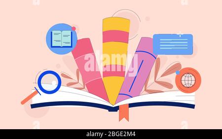 Cartoon bunte Bücher Knowledge Base Vektor flache Illustration Stock Vektor