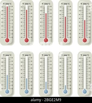 Thermometer mit unterschiedlichen Temperaturen. Vektorgrafiken Stock Vektor