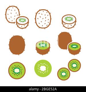 Kiwi Obst Vektor Symbole Set - gesunde Ernährung und Ernährung, Naturkonzept Stock Vektor