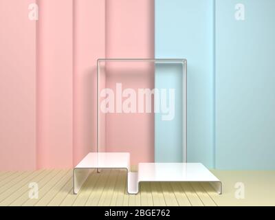 Szene mit geometrischen Formen, flexible Formen in Pastellfarben, 3D-Rendering. Stockfoto