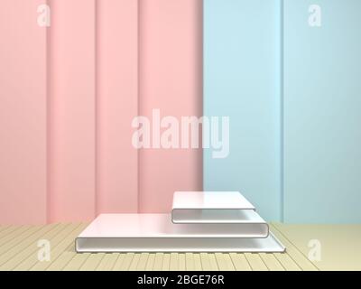 Szene mit geometrischen Formen, flexible Formen in Pastellfarben, 3D-Rendering. Stockfoto