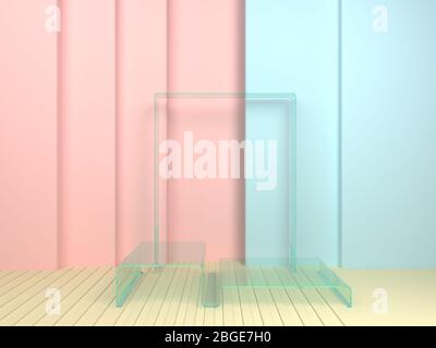 Szene mit geometrischen Formen, flexible Formen in Pastellfarben, 3D-Rendering. Stockfoto