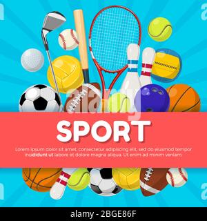 Sport Poster Design von verschiedenen Geräten auf Hintergrund und Platz für Ihren Text. Vektorgrafiken Stock Vektor