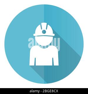 Miner blau rund flaches Design Vektor-Symbol isoliert auf weißem Hintergrund, Arbeiter, Job, Mann, Helm Illustration in eps 10 Stock Vektor