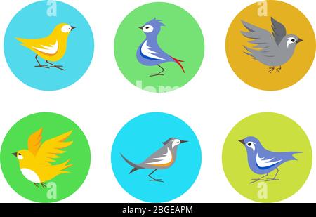 Satz von kleinen Cartoon Vogel Zeichen Vektor-Elemente. Stock Vektor