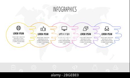 Geschäftsdiagramm mit 5 kreisförmigen Elementen und Symbolen. Vector Flat Konzept von fünf Business-Optionen zur Auswahl. Infografik modernes Design Stock Vektor