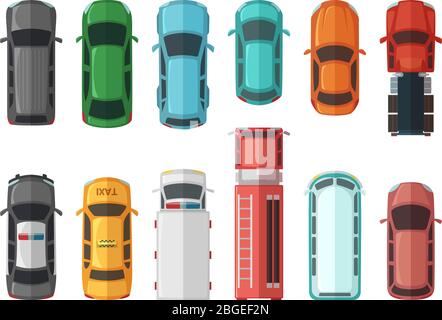 Bilder von Transport von oben. Autos isoliert auf weißem Hintergrund. Vector City Modelle Stock Vektor