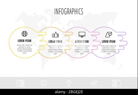 Geschäftsdiagramm mit 4 kreisförmigen Elementen und Symbolen. Vector Flat Konzept von vier Business-Optionen zur Auswahl. Infografik modernes Design Stock Vektor