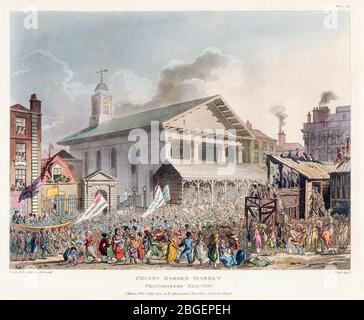 Covent Garden Market: Westminster Election, Radierung von Thomas Rowlandson, Augustus Charles Pugin, 1808-1810 Stockfoto