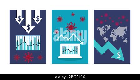 Wirtschaft und Wirtschaftskovid19 Statistiken Infografiken Stock Vektor