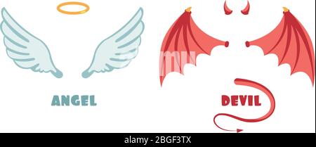 Niemand Engel und Teufel Anzug. Unschuldige und Unfug Vektor-Symbole. Engel und Dämon, Teufel satan Illustration Stock Vektor