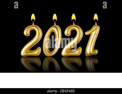 Brennende Kerzen Zahl 2021. Für Dekorations-Party, Neujahr und Feiern. Realistischer Stil isoliert auf weißem Hintergrund. 3d. Stock - Vektor Stock Vektor
