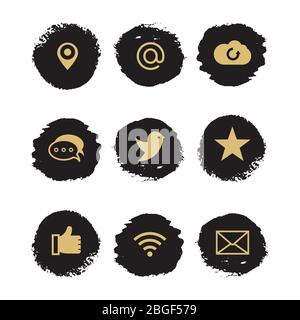 Social Media und Netzwerk Grunge Symbole mit schwarzem Punkt. Vektorgrafik Stock Vektor