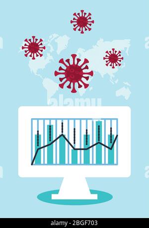 Economy und covid19 Statistiken mit Pfeilen und Desktop Stock Vektor